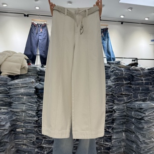 百搭减龄拖地裤 女2026春高腰显瘦时尚 潮 宽松弯刀牛仔裤 灰白色韩版