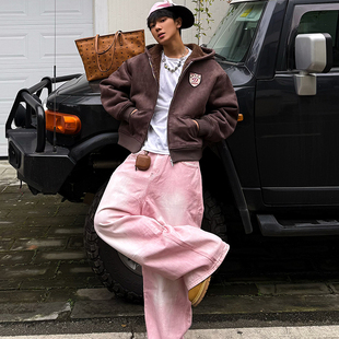 BLOOD RULE美式复古老钱风连帽夹克boxy版型短款百搭加绒加厚外套