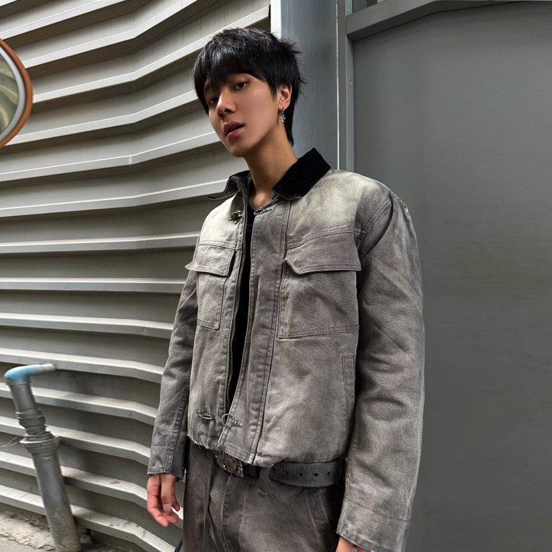 BLOOD RULE水洗做旧重工牛仔夹克外套美式小众设计卡哈顿翻领夹克