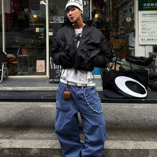 裤 BLOOD 水洗做旧直筒宽松工装 复古Vintage优雅蓝法工裤 RULE美式