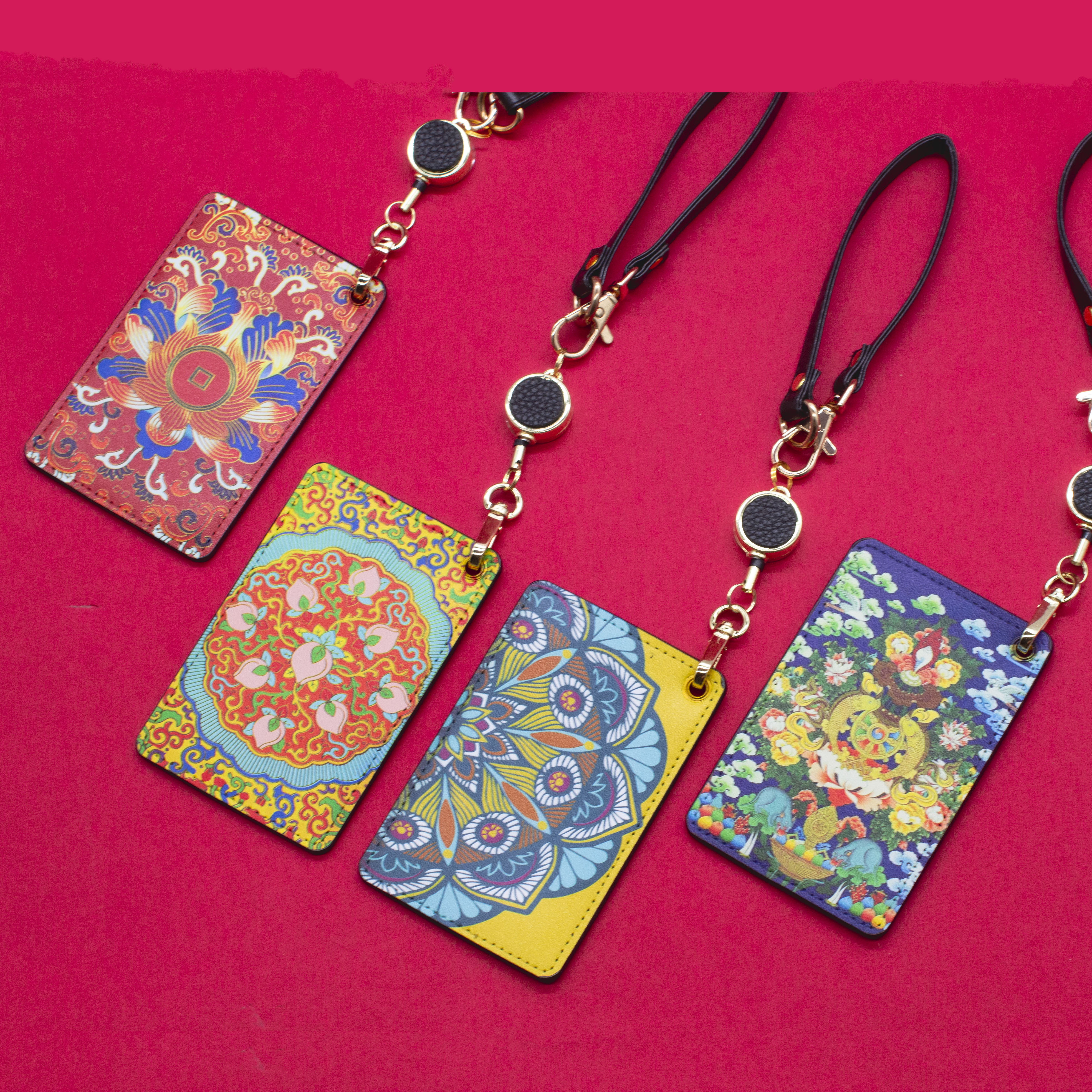 好易拉真皮门禁卡套伸缩挂绳学生饭卡公交地铁个性拉伸曼陀罗定制