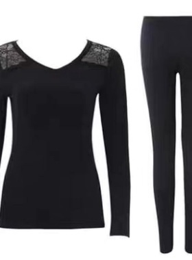 /黛安正品咖啡炭保暖舒适内衣V领秋衣长裤套装女H000043