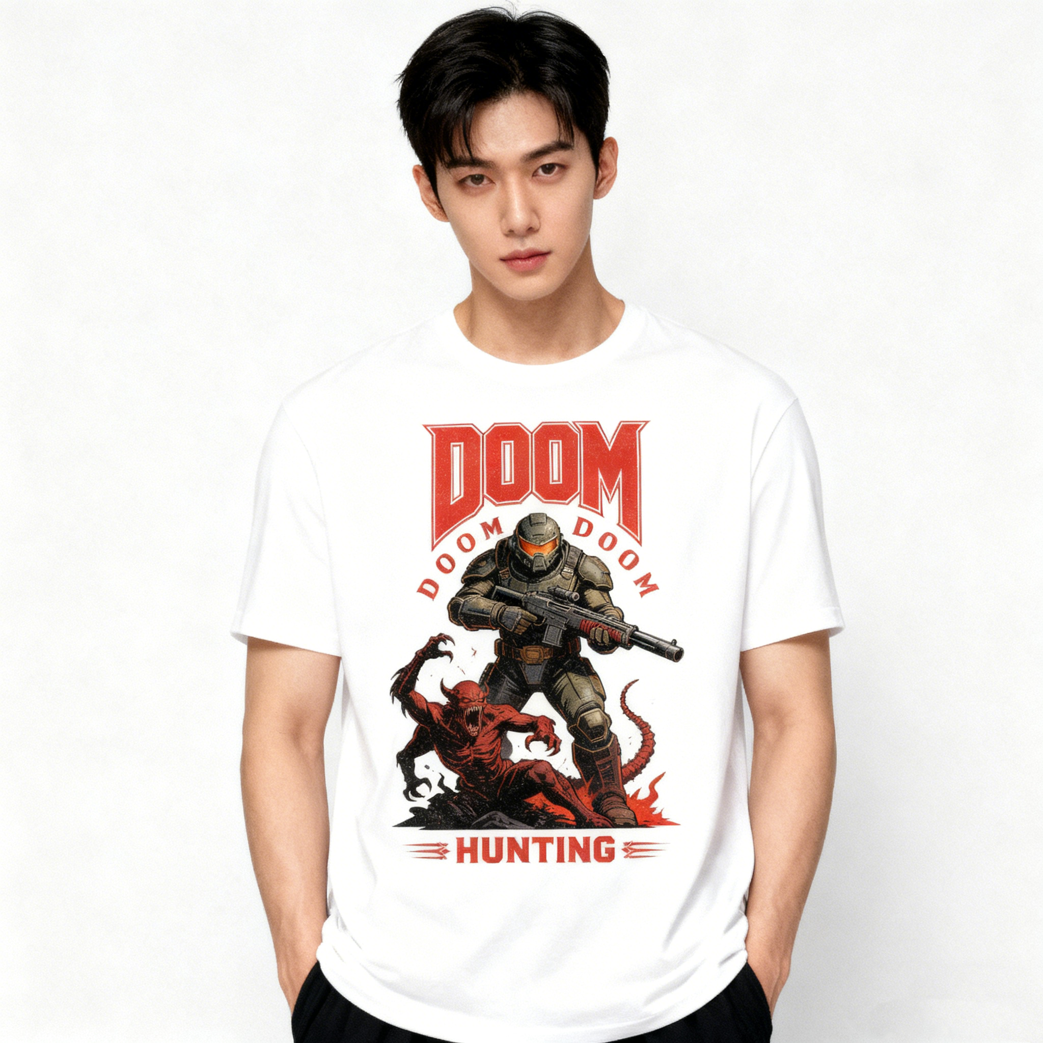 毁灭战士印花重磅短袖棉T恤男