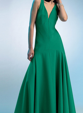 绿色真丝丝毛缎连衣裙欧美性感长裙夏季量身定制tailored dresses