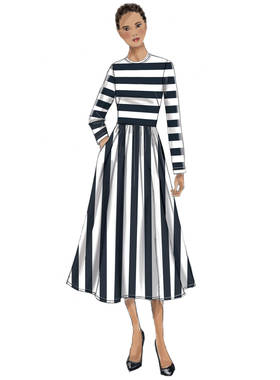 棉弹力黑白条纹针织A字连衣裙欧美定制做party tailored dresses
