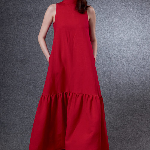 红色蝴蝶结无袖礼服连衣裙欧美性感夏季量身定制tailored dresses