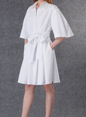 白色系带衬衫连衣裙欧美性感长裙夏季量身定制tailored dresses