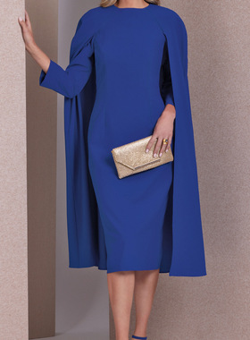 宝蓝色真丝毛缎女王范连衣裙定制做欧美时尚春夏tailored dresses