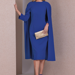 宝蓝色真丝毛缎女王范连衣裙定制做欧美时尚 dresses 春夏tailored