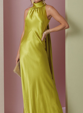 真丝缎面苹果绿色礼服连衣裙欧美定制做party tailored dresses