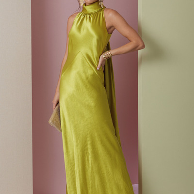 真丝缎面苹果绿色礼服连衣裙欧美定制做party tailored dresses