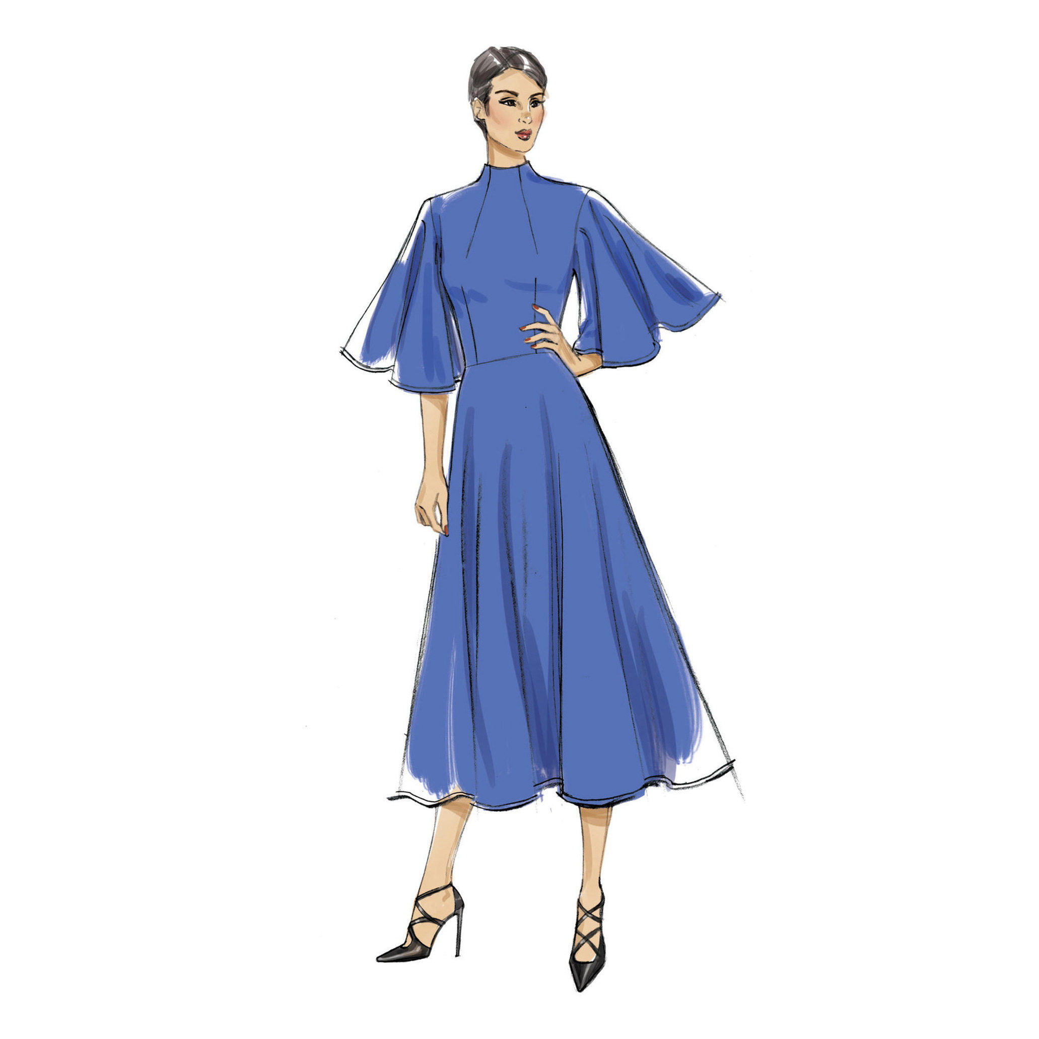 宝蓝色真丝雪纺A字连衣裙欧美优雅定制做party tailored dresses