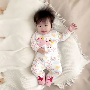 外贸童装 包脚连体衣早产儿哈衣宝宝爬服婴儿衣服 春秋冬摇粒绒长袖