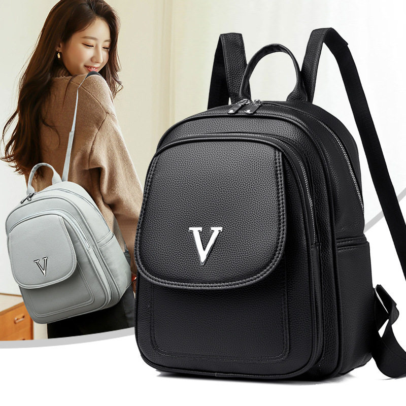 包包女士包袋简约纯色双肩包时尚个性五金小书包少女风背包化妆包