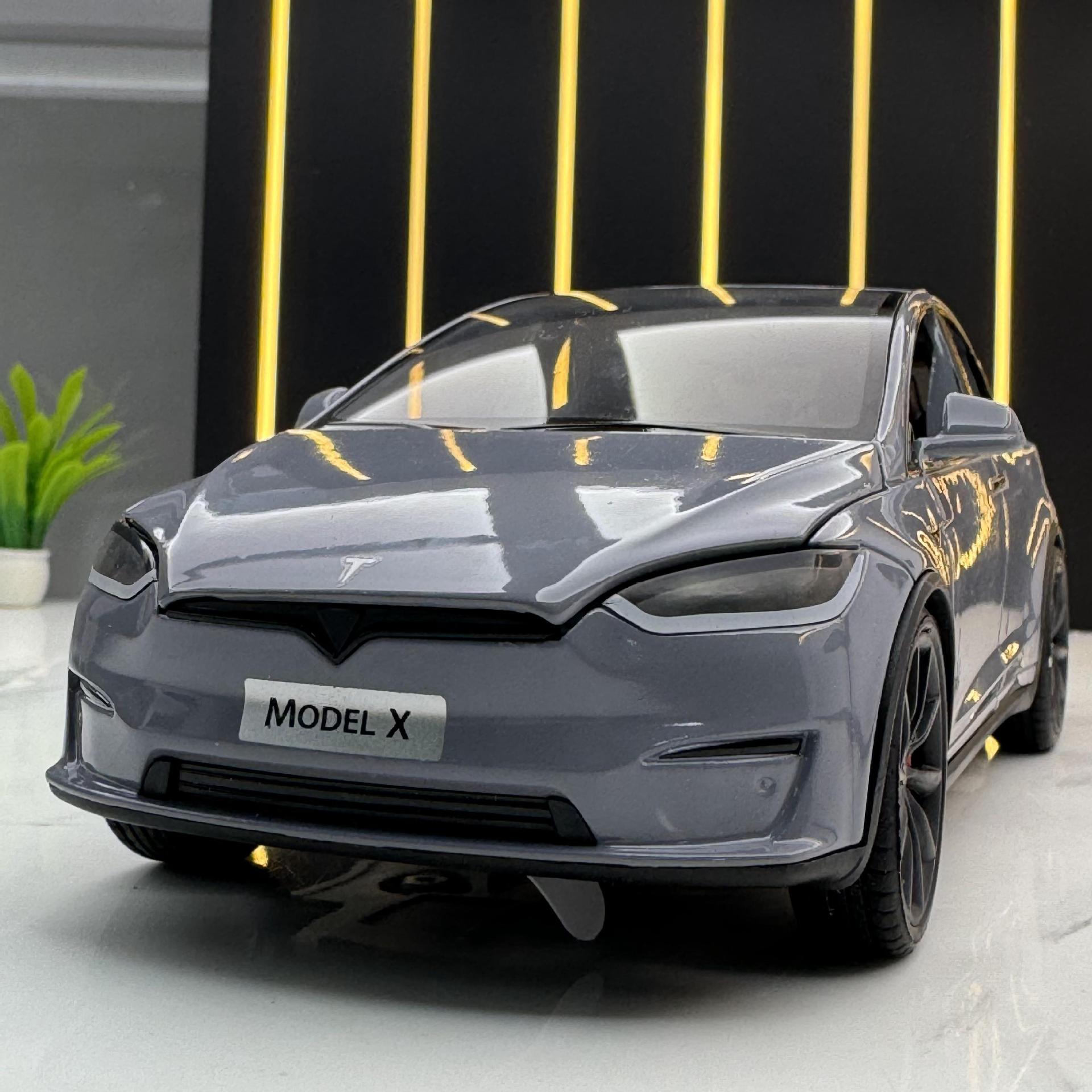 XLG合金车模1比24特思拉modelX发声灯光回力玩具汽车音乐模型摆件