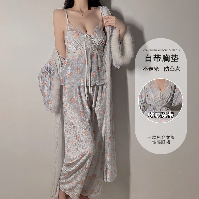 可爱小熊印花丝绒加胸垫上衣长裤连帽毛绒袖口家居套装2026,运动服/休闲服装,运动内衣套装,淘宝优惠券,粉丝福利购,淘宝优惠卷