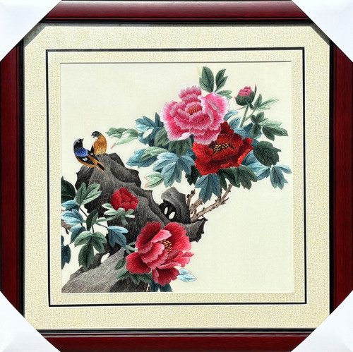苏绣成品挂画手工刺绣精品牡丹花鸟客厅卧室书房挂画牡丹花鸟刺绣
