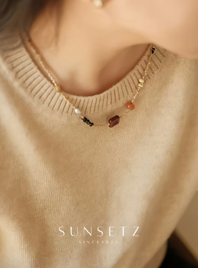 进口琉璃新中式天然石串珠项链小众复古百搭s925纯银锁骨链高级感