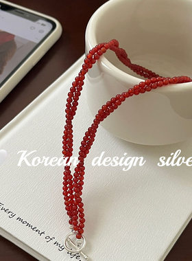 韩系小众设计ins风饰品 S925纯OT扣双层缠绕红玛瑙碎项链高级感女