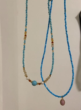 蓝色春夏锁骨链项链颈链配饰女轻奢小众甜酷辣妹风女款2025新款