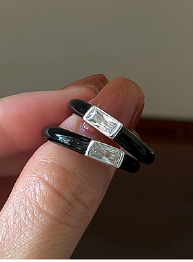 S925纯银韩版小众设计感复古滴釉锆石戒指韩国风简约指环