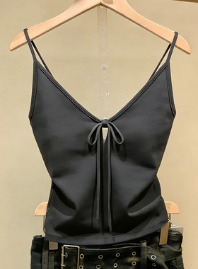 十三行一线大牌！蝴蝶结系带吊带背心女性感V领镂空内搭外穿上衣