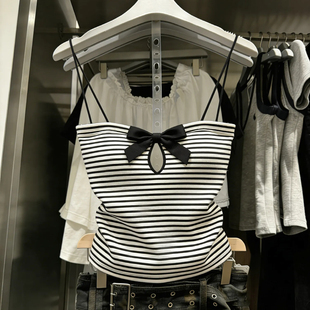 十三行一线大牌 条纹镂空纯欲吊带背心女蝴蝶结设计感辣妹风上衣