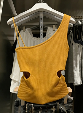 十三行一线大牌！镂空针织吊带背心女修身弹力显瘦露肩性感上衣潮