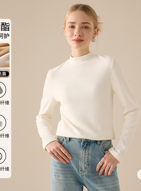 莱赛尔蚕丝德绒羊毛打底衫女秋冬新款半高领加绒加厚保暖长袖上衣