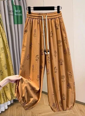 复古印花棉麻灯笼裤女夏2026新款休闲九分哈伦裤子百搭束脚运动裤