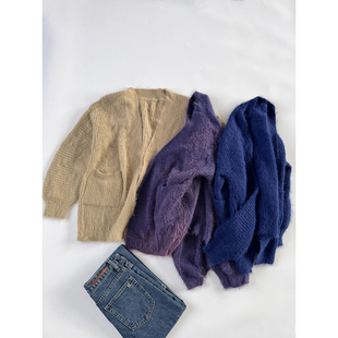 返场重建 仿水貂绒针织开衫无扣 长袖宽松毛衣女外套 柔软不掉毛