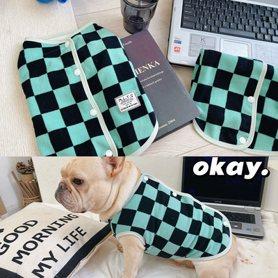 撞色格简约马甲大码狗衣服