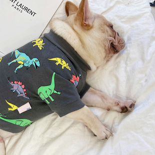 小恐龙毛圈卫衣宠物胖狗衣服秋冬两脚装法斗巴哥柴犬柯基休闲服饰