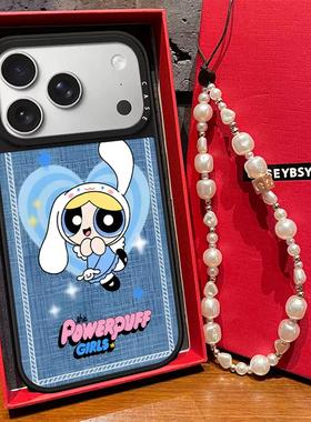 香港潮牌联名牛仔绿色小女警适用苹果17promax手机壳iphone15镜面保护套16pro磁吸MagSafe亚克力13可爱卡通14