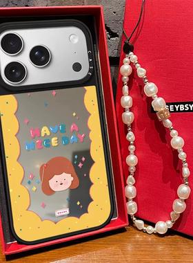 港牌联名黄色相框英文女孩适用iphone15promax手机壳苹果17pro明星同款16保护套13pro亚克力14磁吸可爱女