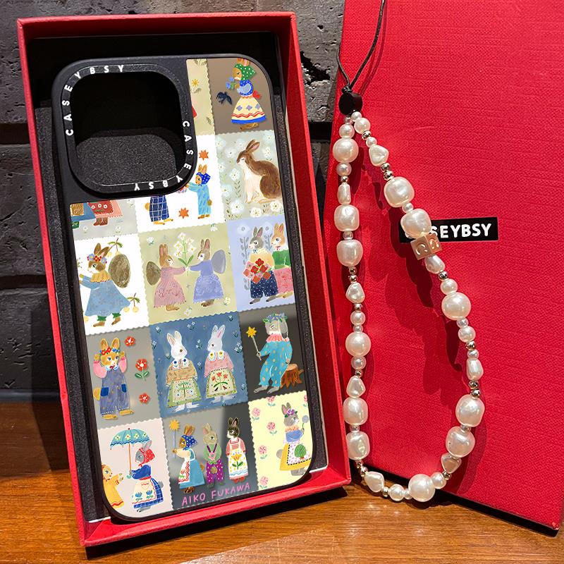 C家联名动物邮票兔子适用iphone17pro手机壳可爱卡通苹果15保护套16promax镜面MagSafe磁吸13亚克力14男女