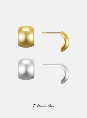 秋冬新款弯曲片耳钉女抛光弧形轻奢耳环气质网红耳饰小众复古ins