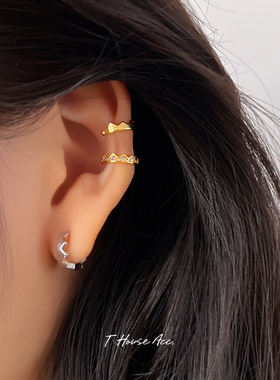 精致小巧皇冠无耳洞耳骨夹耳扣高级全铜镀金镶钻耳圈网红气质款潮