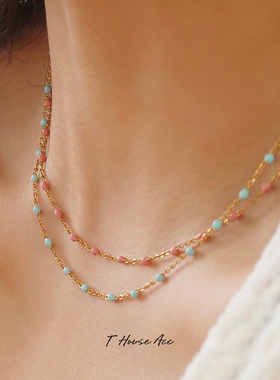 小众轻奢小糖豆彩色滴胶项链混搭叠戴度假风锁骨链气质甜美豆豆链