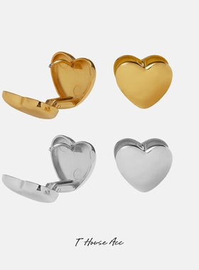 简约双面爱心耳扣少女心可盐可甜桃心耳钉钛钢镀金不过敏耳环耳饰