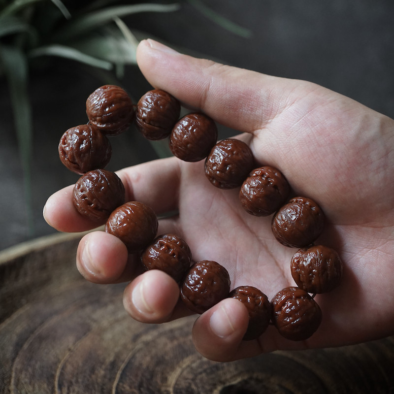 矮桩粗筋野生磨盘官帽小尺寸核桃单圈老手串原桩牛津红正圆手持