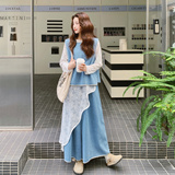 温柔穿搭蕾丝罩衫长裙牛仔背心马甲休闲阔腿裤三件套女秋2025新款，女装套装/套裙，浙宝288（原255）