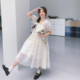 俏皮可爱白色泡泡袖波点连衣裙女夏季2025新款超仙森系小个子长裙，女装连衣裙，浙宝288（原255）