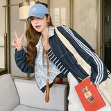 深蓝色设计感运动风牛仔外套女2025春季新款蕾丝拼接条纹休闲夹克，女装短外套，浙宝288（原255）
