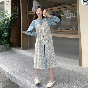 【现货】255-4701-P165控228 蓝色衬衫连衣裙两件套图片