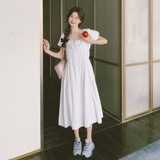 白色泡泡袖连衣裙女2025春秋新款法式温柔风甜美收腰显瘦初恋长裙，女装连衣裙，浙宝288（原255）