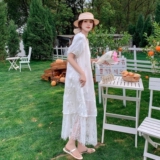 浪漫重工蕾丝拼接裙摆连衣裙2025年夏季甜美设计感精致绣花长裙潮，女装连衣裙，浙宝288（原255）