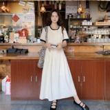 撞色拼接圆领连衣裙女2025年夏季新款法式设计感修身显瘦气质长裙，女装连衣裙，浙宝288（原255）