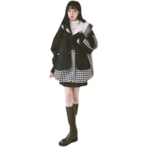 【现货】棋盘格子拼接内胆兔毛派克服 255-2192-P185控268图片