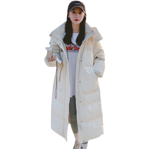 超好看米白色中长款连帽羽绒棉服女冬2024新款加厚肌理感棉衣棉袄图片